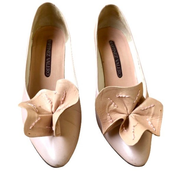 MARTINEZ VALERO Vintage 80's Pump Heels Leather Big Flower Womens 8.5 Spain - Picture 6 of 15